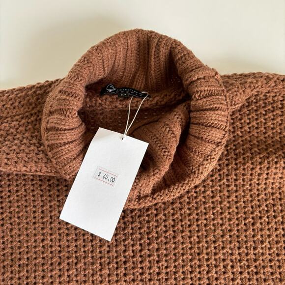 Cezele Boutique Brown Slouchy Loose Fit Knit Drop Shoulder Sweater Size Medium - Picture 5 of 9